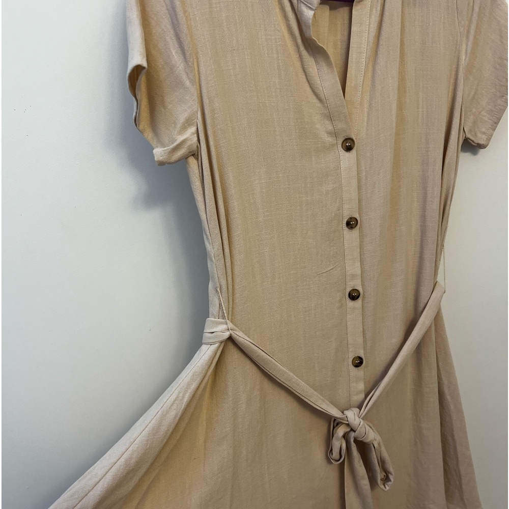 Akaa beige button front mini dress